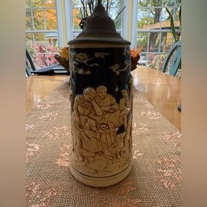 Vintage German Ceramic Beer Stein with Embossed Design